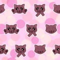 Kawaii doodle cats seamless pattern on pink background, cute domestic animals, lovely cartoon drawing pets, editable vector