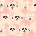 Kawaii doodle dogs seamless pattern on yellow background, cute domestic animals, lovely cartoon drawing pets, editable vector