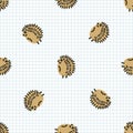 Kawaii doodle forest hedgehog seamless vector pattern. Hand drawn spined wild garden animal background. Prickly wildlife