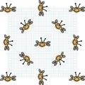 Kawaii doodle honey bee seamless vector pattern. Hand drawn naive pollinator insect background. Antenna wildlife