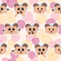 Kawaii doodle rams seamless pattern on beige background, cute domestic sheep animals, lovely cartoon drawing pets, editable vector