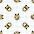 Kawaii doodle wild bear seamless vector pattern. hand drawn naive grizzly brown bear background. Forest wildlife