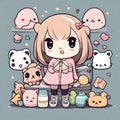 Kawaii Dreamer: Adorable Anime Girl Surrounded by Cuteness