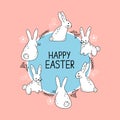 Kawaii easter doodle illustration in pastel colors with little bunnies