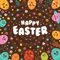 Kawaii easter illustration with brown background