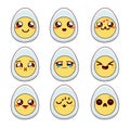 Kawaii emoji eggs vector set design. Easter egg chibi emojis with cute facial expression in oval shape face for holiday emoticon. Royalty Free Stock Photo