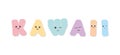 Kawaii emoticon stickers. Cute paper cutout letters. For babies clothes, t-shirt design. Vector.