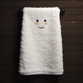 Kawaii Face Embroidered White Towel On Wooden Wall