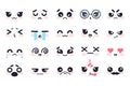 Kawaii faces. Manga face cute japanese characters, cartoon emoji facial emotions. Smile, sad and anger, cry and joy Royalty Free Stock Photo