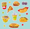 Kawaii Fast Food, Junk Eating Tasty Meal Flat.