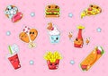 Kawaii Fast Food Stickers with Smiling Faces.