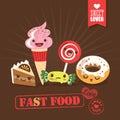 Kawaii fast food sweets candy cartoon characters illustration Royalty Free Stock Photo