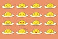 Kawaii fried egg emoticons set.