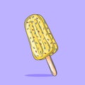 Kawaii fruit ice cream, frozen juice on wooden stick, fruity popsicle. Colorful cold summer dessert isolated.