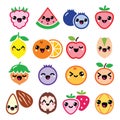 Kawaii fruit and nuts cute characters design Royalty Free Stock Photo