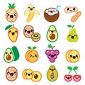 Kawaii fruit and nuts cute characters icons set Royalty Free Stock Photo