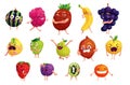 Kawaii fruits cartoon stickers set Royalty Free Stock Photo