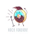 Kawaii funny donut rock singer. Sweet fast food. Graphic print sign