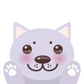 Kawaii funny lilac cat muzzle with pink cheeks and big black eyes Cat`s paws isolated on white background. Perfect for a greeting Royalty Free Stock Photo