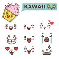 Kawaii funny minimalistic emojies isolated cartoon illustrations set