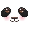 Kawaii funny panda white muzzle with pink cheeks and big black eyes on white background. Vector