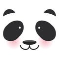 Kawaii funny panda white muzzle with pink cheeks and big black eyes on white background. Vector