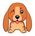 Kawaii funny puppy animal white muzzle with pink cheeks and winking eyes.