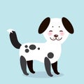 Kawaii funny white black dog, face with pink cheeks, on blue background. Vector Royalty Free Stock Photo