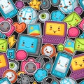 Kawaii gadgets social network seamless pattern.