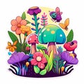 Kawaii Garden with Flowers and Insects, Made with Generative AI