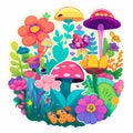 Kawaii Garden with Flowers and Insects, Made with Generative AI