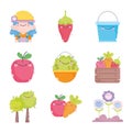 Kawaii gardening cartoon characters tools collection