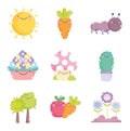 Kawaii gardening cartoon characters tools collection