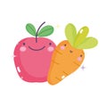 Kawaii gardening cartoon happy apple and carrot character