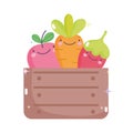 Kawaii gardening cartoon happy fruits vegetable in box