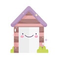 Kawaii gardening cartoon house with bushes