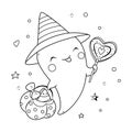 Kawaii ghost for Halloween coloring page. Outline cartoon vector illustration