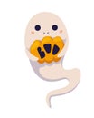 Kawaii ghost with pumpkin for halloween