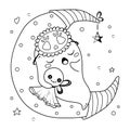 Kawaii ghost sleeping for Halloween coloring page. Outline cartoon illustration