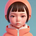 kawaii girl with a confident expression, her chin held high and a self - assured look on her face digital character