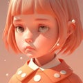 kawaii girl with a dreamy expression, staring off into the distance with a wistful look on her facedigital character