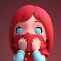 kawaii girl with a flustered expression, her face turning red as she covers her mouth with her hand digital character Royalty Free Stock Photo