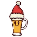 kawaii graphics for christmas a mug of cold beer in a Santa Claus hat Royalty Free Stock Photo