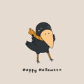 Kawaii Halloween card with crow