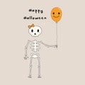 Kawaii Halloween card with skeleton