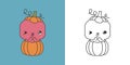 Kawaii Halloween Octopus Clipart Multicolored and Black and White. Cute Kawaii Halloween Sea Animal