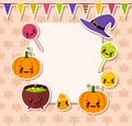 Kawaii Halloween symbols with frame