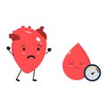 Kawaii heart and blood. Hypertension and health heart concept