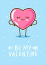 Kawaii heart emoji on blue background Vector character for Valentines day cute lovely design