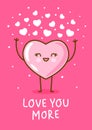 Kawaii heart emoji on pink background Vector character for Valentines day cute lovely design